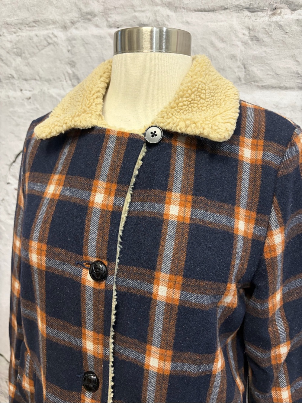 Free People × ROLLAS Check Sherpa Coat Chore Barn Jacket Wool Cozy - Picture 7 of 11